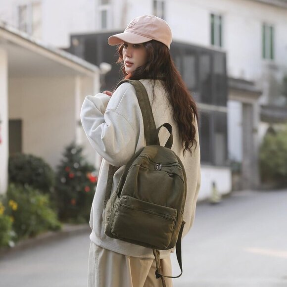 Mini Canvas Backpack for Women Small Travel Purse Vintage Green - Picture 3 of 6